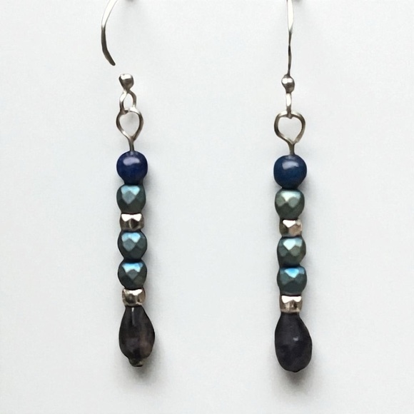 Hand Crafted Jewelry - Handcrafted hematite, iolite & lapis Beaded Earrings